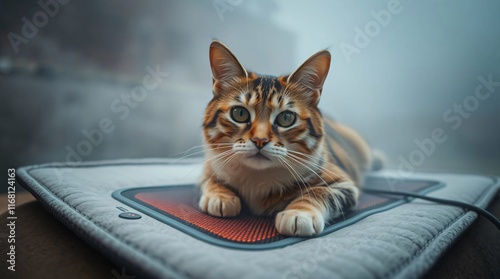Pet Cat on Couch with Electric Heating Pad