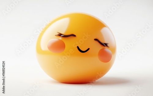 Smiling yellow orb with rosy cheeks.