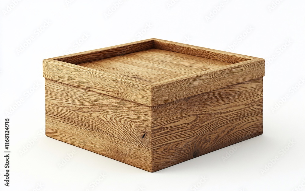 Wooden box, square, natural grain, isolated, lid, brown. Wooden box, square, natural grain, isolated, lid, brown.