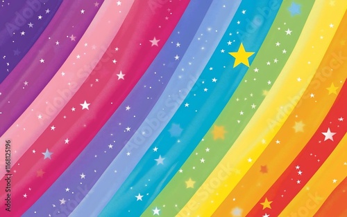Rainbow colored stripes with stars.