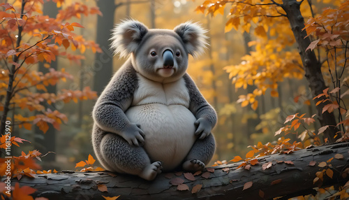 Plump Koala in Autumnal Woods photo