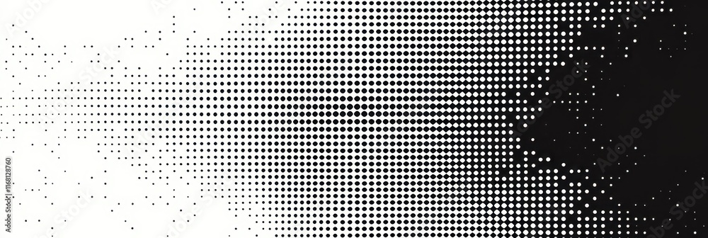 Fototapeta premium Abstract pattern, halftone dots, gradient fade, grayscale, geometric shapes, minimalist design, digital texture, dynamic composition, monochromatic, fluid forms, high contrast, organic shapes, futuris