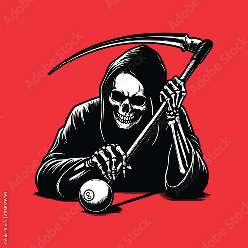 Illustration of Grim Reaper with Eight Ball, Suitable for t-shirts Logo and merchandise