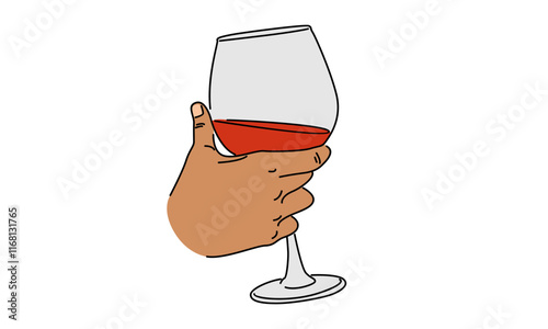 line art color of hand holding wine glass