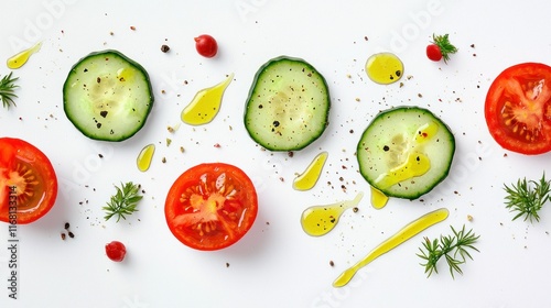 Sliced Tomatoes and Cucumbers with Herbs and Oil