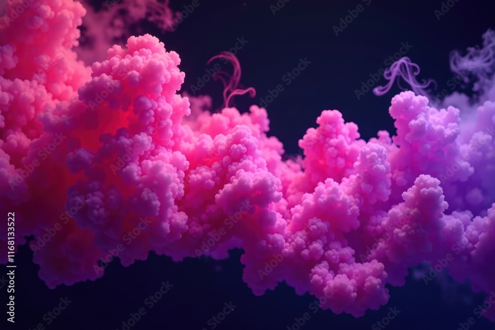 Fototapeta premium Glowing pink and purple smoke clouds, blending into each other against black , backdrop, design