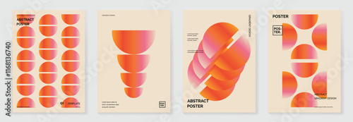Collection of 70s color gradient poster background vector. Set of retro wall decoration, groovy, trippy, geometric shape. Vintage hippie wall art for interior, decorative, banner, cover, card.