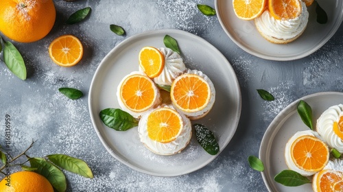 Desserts with orange on gray backgraund. photo