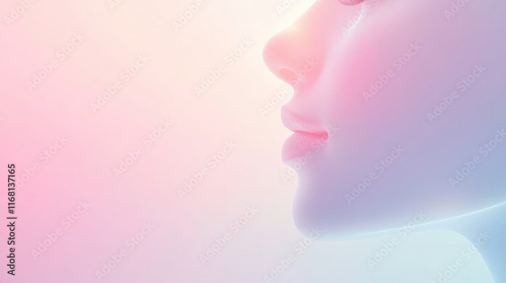 A minimalist digital face silhouette with glowing edges, symbolizing modern technology and calm, set on a light pastel gradient background A minimalist digital face silhouette with glowing edges, symbolizing modern technology and calm, set on a light pastel gradient background