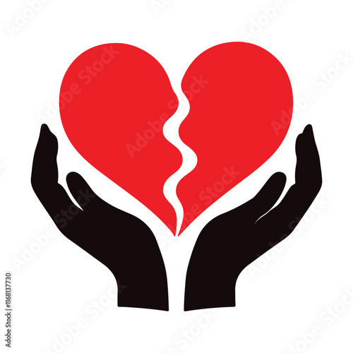 Broken heart held gently in caring hands