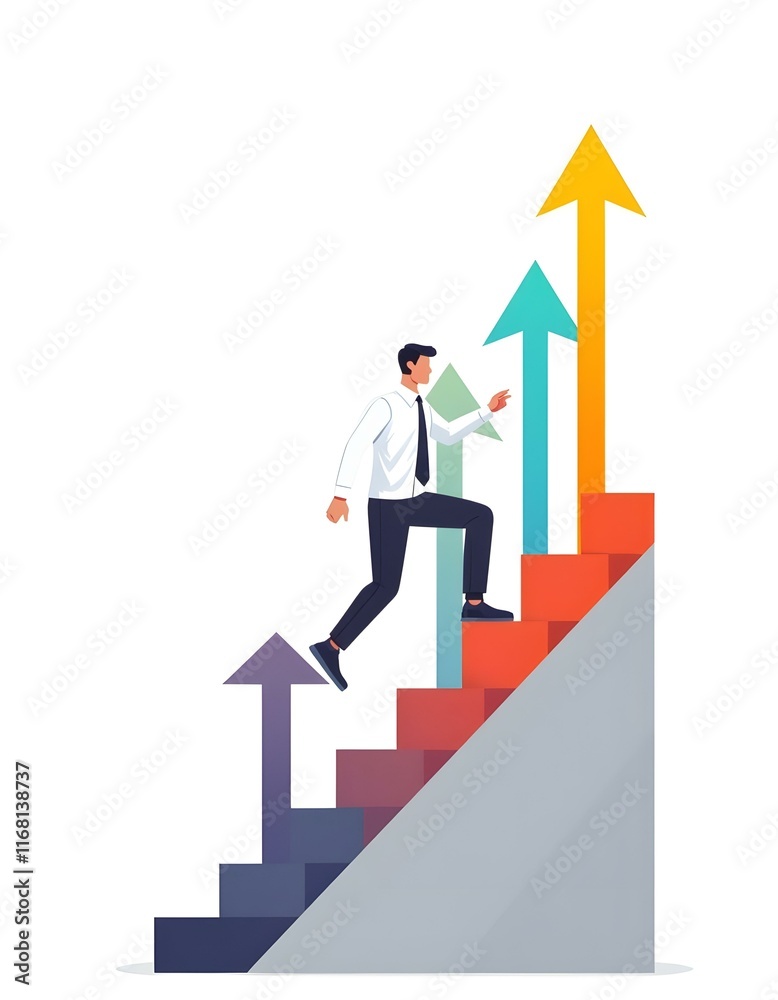 Illustration Businessman analyzing 3D chart with arrow pointing up, indicating financial success and market growth Illustration Businessman analyzing 3D chart with arrow pointing up, indicating financial success and market growth