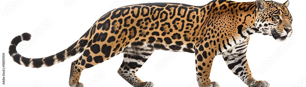 Jaguar walking gracefully against a white isolated background. Jaguar walking gracefully against a white isolated background.