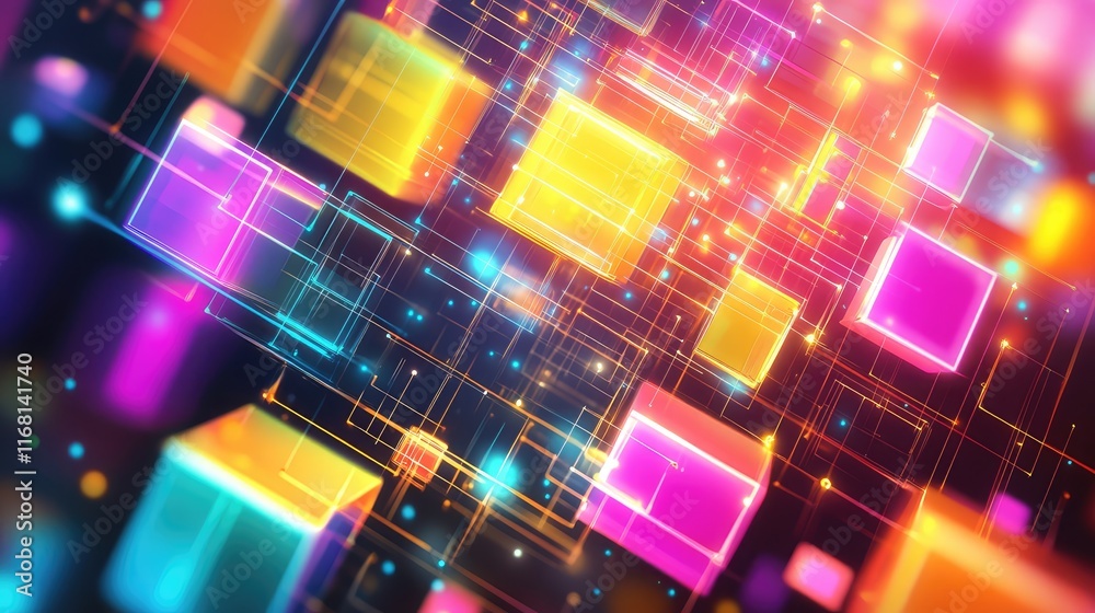 Futuristic abstract AI holographic design with glowing light patterns and geometric shapes in vibrant colors Futuristic abstract AI holographic design with glowing light patterns and geometric shapes in vibrant colors