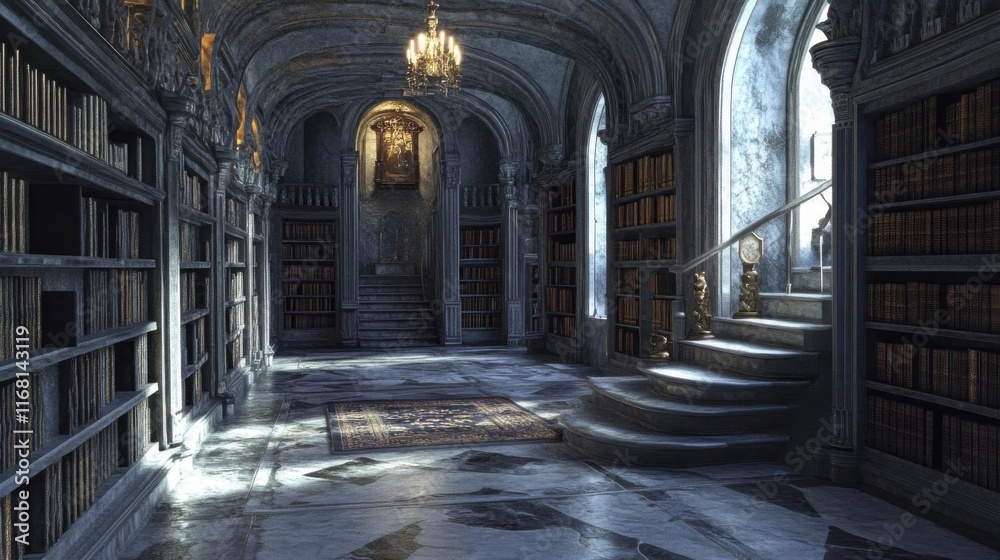 Obraz premium Ancient Library Holds Untold Stories and Secrets within its Dusty Bookshelves | History and Literature