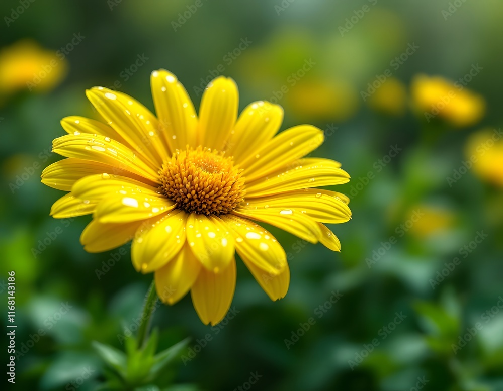 Dew-Kissed Yellow Daisy: A Vibrant Floral Macro Photograph Dew-Kissed Yellow Daisy: A Vibrant Floral Macro Photograph