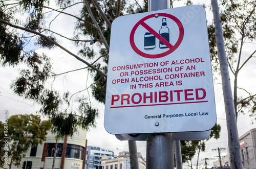 A public warning sign about alcohol restrictions in Australia, indicating 