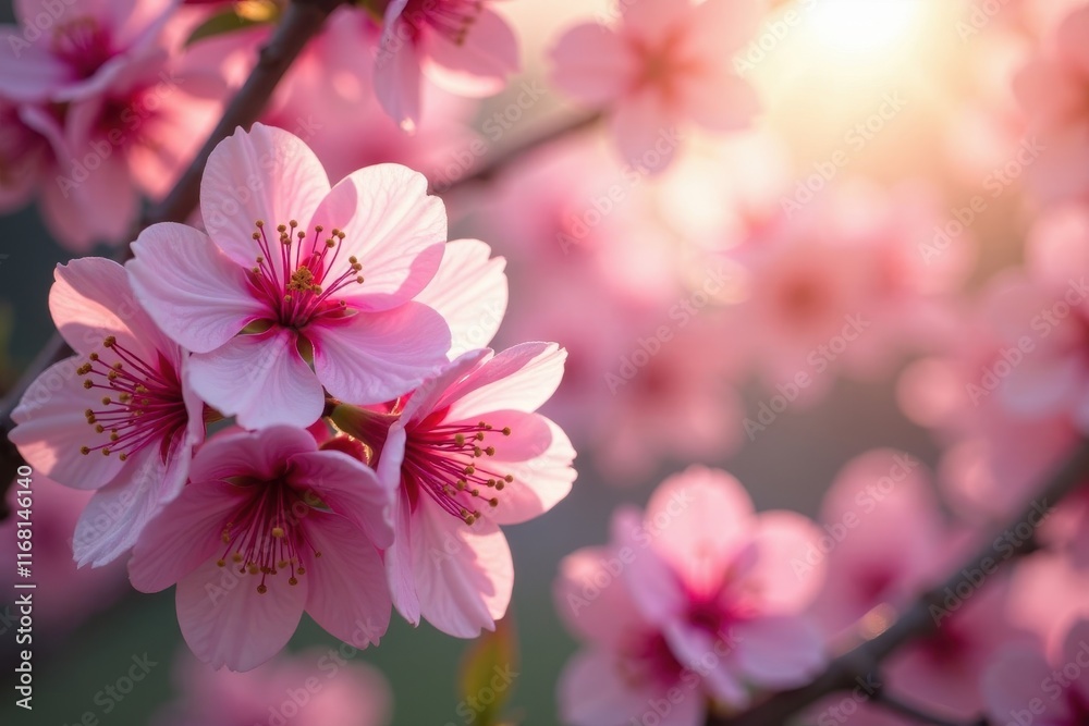 Sunlit cherry blossoms, vibrant petals, soft light, serene, nature Sunlit cherry blossoms, vibrant petals, soft light, serene, nature