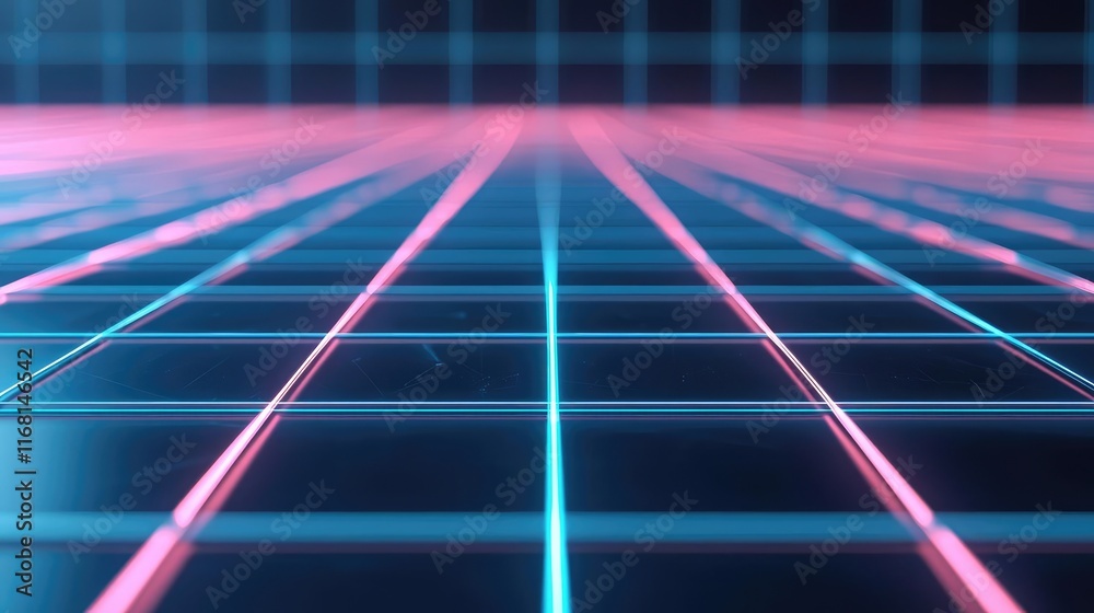 Grid abstract background concept. Futuristic grid design with vibrant neon colors and glowing lines in perspective view. Grid abstract background concept. Futuristic grid design with vibrant neon colors and glowing lines in perspective view.