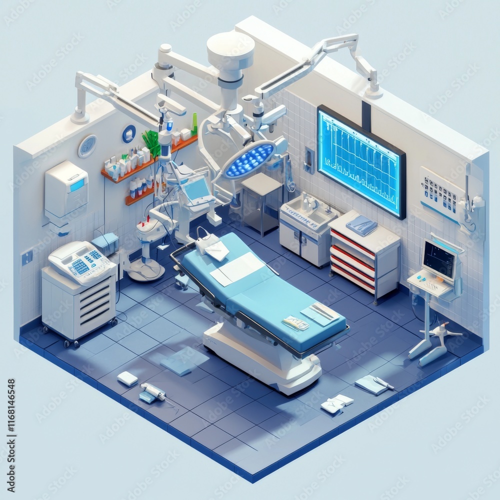 Modern Operating Room with Surgical Equipment, Monitors, and Treatment Facilities in a Clean Environment Modern Operating Room with Surgical Equipment, Monitors, and Treatment Facilities in a Clean Environment