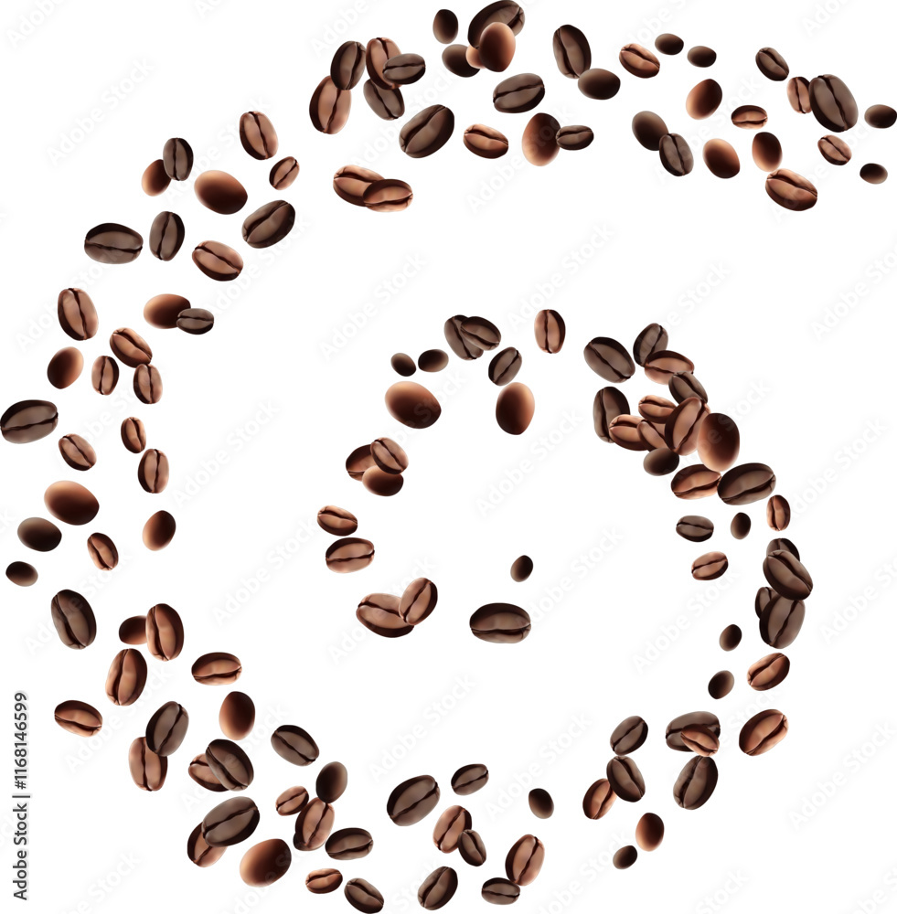 Obraz premium Coffee beans isolated on white background. Wave of Coffee bean background. Vector illustration Mesh gradient wes used