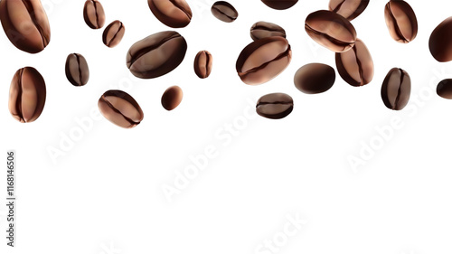 Coffee beans falling Vector illustration 3D Realistic coffee beans falling  For coffee, coffee drink and product design concepts. Template on a white background Mesh gradient wes used