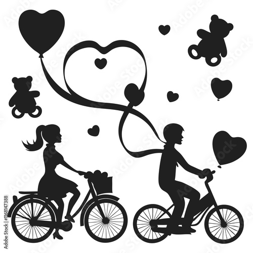 child with bicycle  happy valentine's day  vector illustration