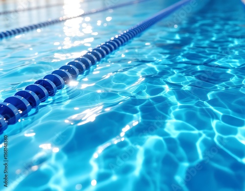 Serene Pool: Sunlit Aqua Lanes and Blue Buoys