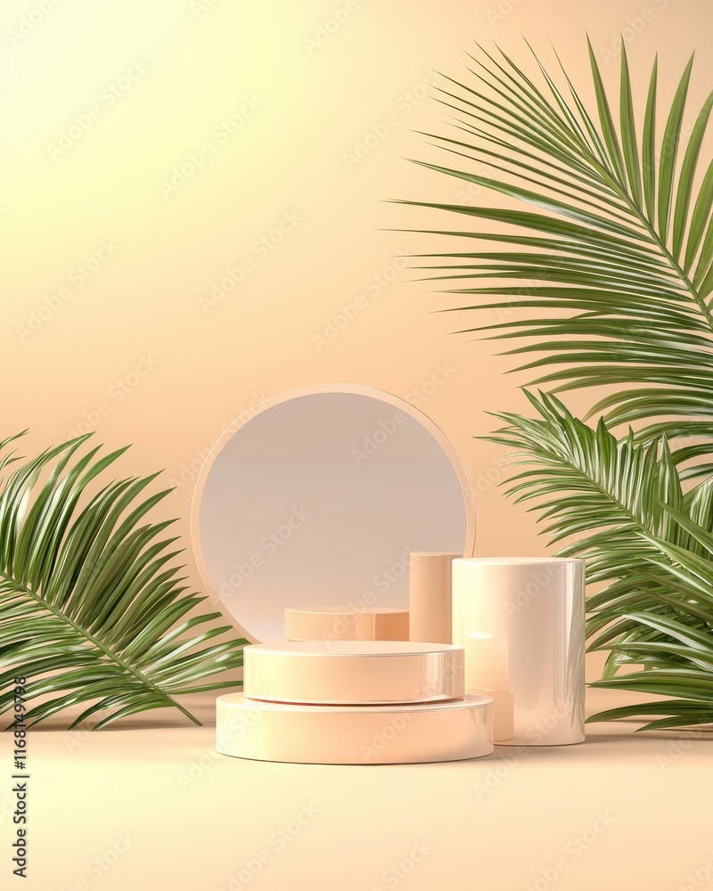 Fototapeta premium Elegant Cosmetic Display with Natural Elements Studio Setting Still Life