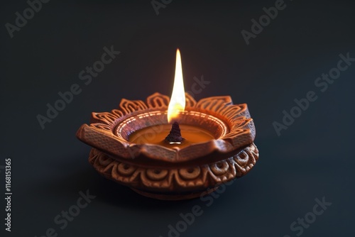 Close up of lit clay diya on Diwali festival. photo