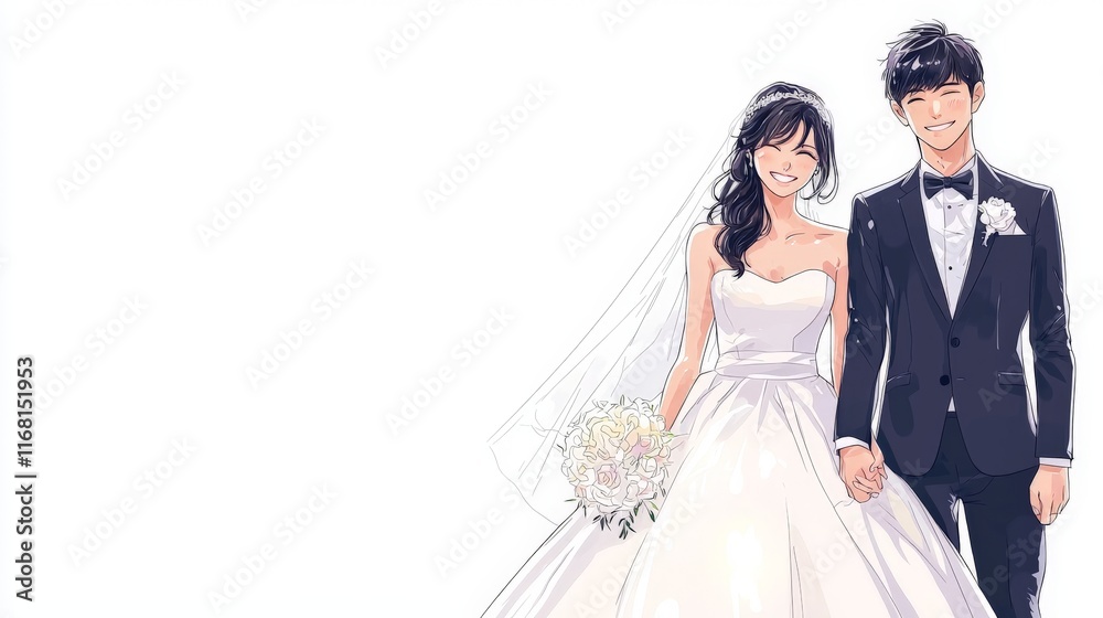 illustration of a bride and groom on a white background illustration of a bride and groom on a white background