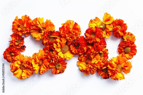  HAPPY DIWALI  letter made from Marigold flower petals isolated on white background  photo