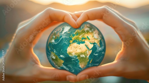 hands forming a heart shape around the globe