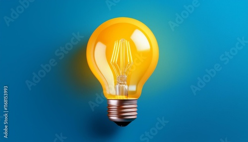 Light bulb on Blue background with copy space. Glowing light bulb symbol of new idea, creativity, innovation, concept, technology, equipment, glowing, inspiration, invention, solution,