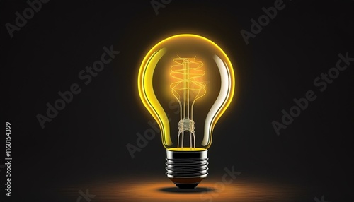Light bulb on black background with copy space. Glowing light bulb symbol of new idea, creativity, innovation, concept, technology, equipment, glowing, inspiration, invention, solution,