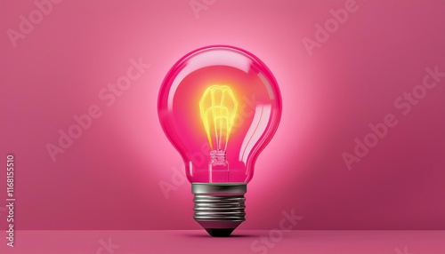 Light bulb on pink background with copy space. Glowing light bulb symbol of new idea, innovation, concept, inspiration, creativity, glowing, ideas,