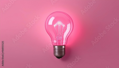 Light bulb on pink background with copy space. Glowing light bulb symbol of new idea, innovation, concept, inspiration, creativity, glowing, ideas,