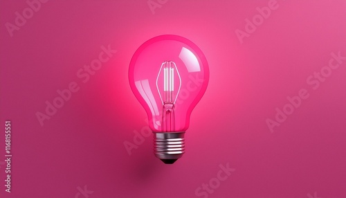 Light bulb on pink background with copy space. Glowing light bulb symbol of new idea, innovation, concept, inspiration, creativity, glowing, ideas,