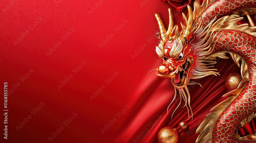 Naklejka premium Chinese New Year Celebration A Close-up of Majestic Dragon Art