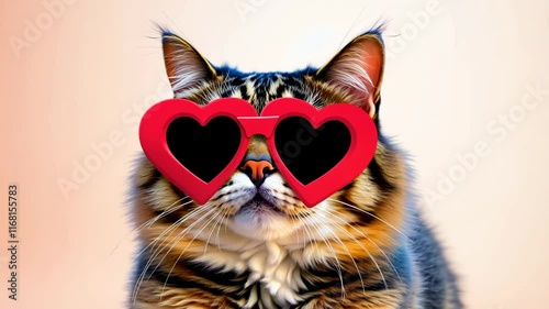 Playful Cat with Heart-Shaped Glasses Expressing Love