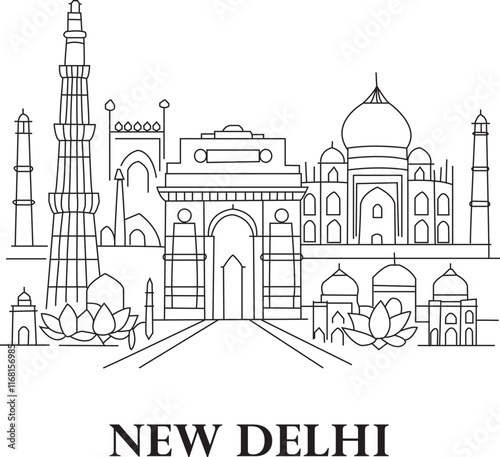 New Delhi City Line Draw Simple Minimalist