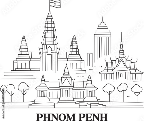Phnom Penh City Line Draw Simple Minimalist