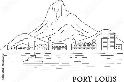 Port Louis City Line Draw Simple Minimalist