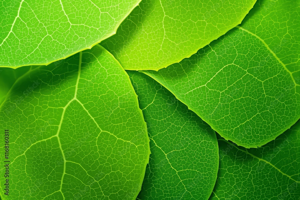 Close-up of bright green overlapping leaves showing intricate vein patterns, detailed texture, organic structure on a natural background. Ai generative Close-up of bright green overlapping leaves showing intricate vein patterns, detailed texture, organic structure on a natural background. Ai generative