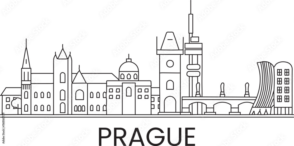 Fototapeta premium Prague City Line Draw Simple Minimalist