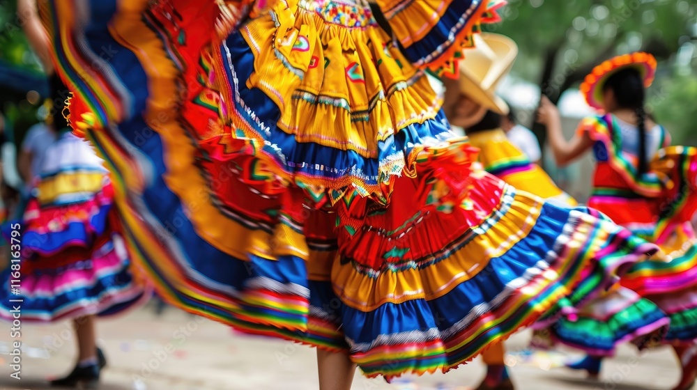 Fototapeta premium A close-up of traditional Mexican dancers performing at a cultural festival