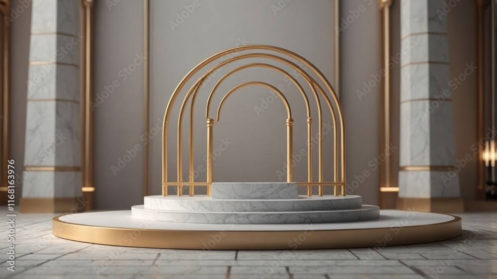 Obraz premium set of 3d empty podium background in gate mosque