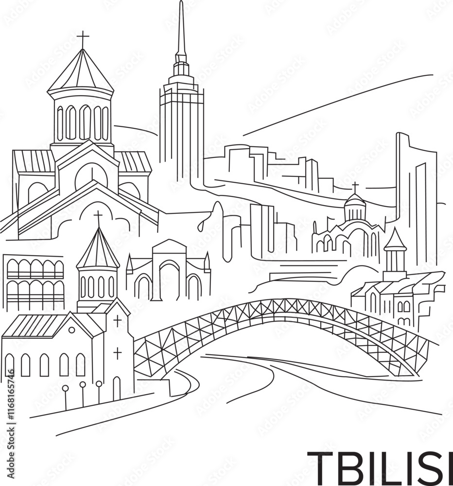 Fototapeta premium Tbilisi City Line Draw Simple Minimalist