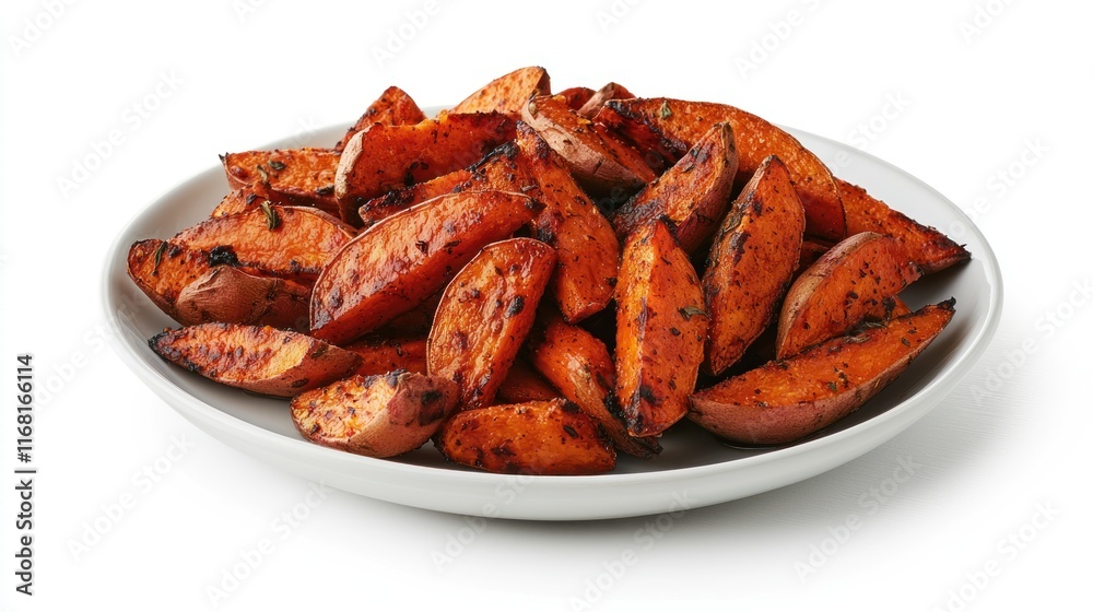Roasted Sweet Potato Wedges on a White Plate Roasted Sweet Potato Wedges on a White Plate