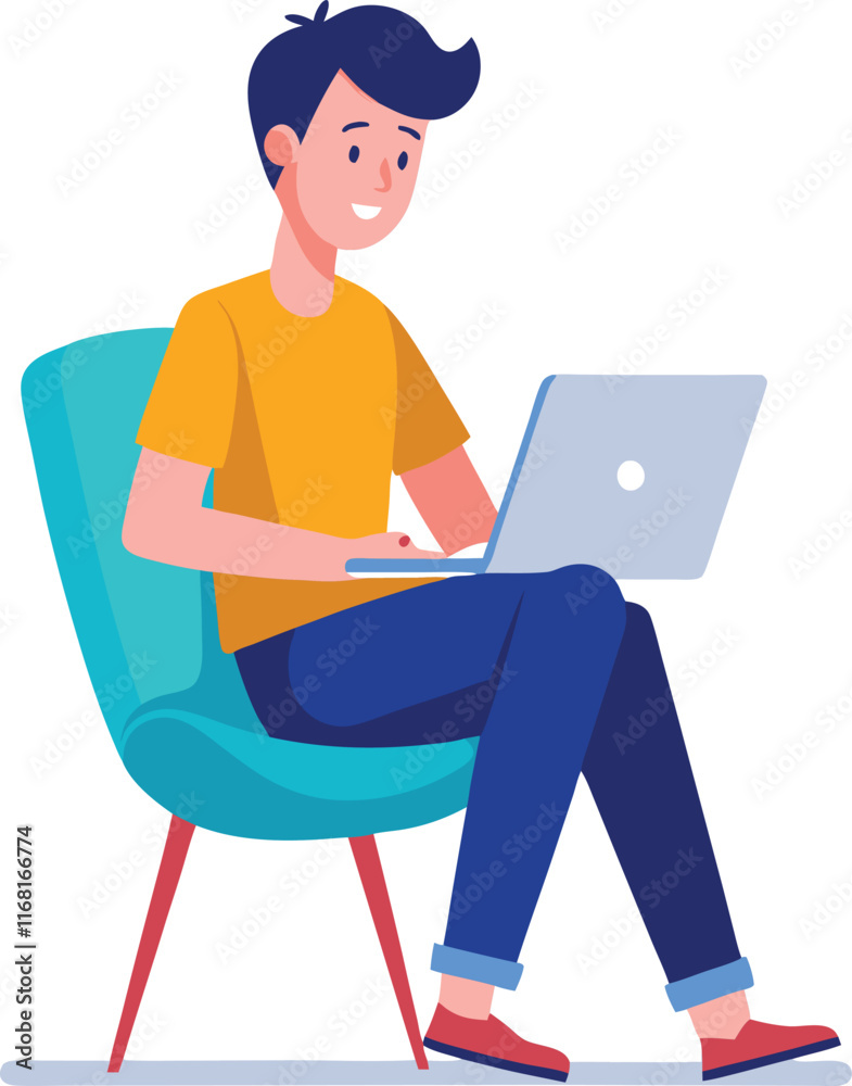 man working on his laptop, vector illustration man working on his laptop, vector illustration