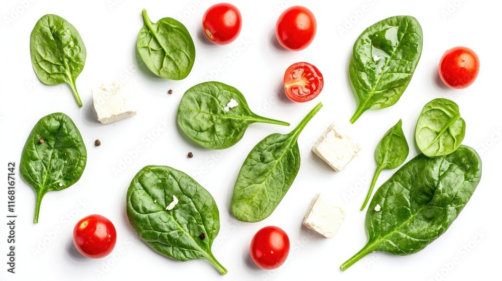 Fresh Spinach Cherry Tomatoes and Feta Cheese Arrangement Fresh Spinach Cherry Tomatoes and Feta Cheese Arrangement